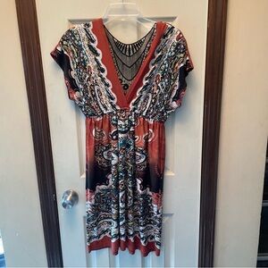 Maurices Red Black V-Neck Flutter Sleeve Sundress